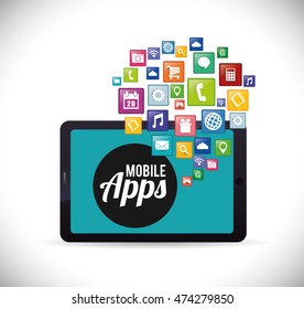tablet mobile apps application online icon set. Colorful and flat design. Vector illustration