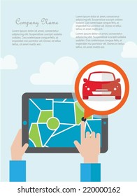 Tablet with mobile gps navigation on a screen