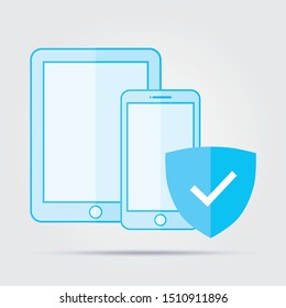 Tablet and mobile phone blue icon on a white background. Virus protection