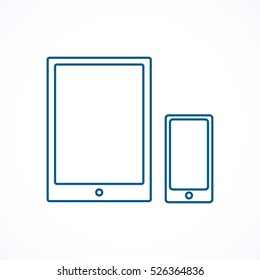 Tablet and mobile phone blue line icon
