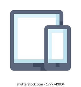 Icono plano de Tablet y teléfono móvil. Señal de color plano del vector de dispositivo y gadget.
