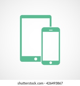 Tablet and Mobile Phone Green Line Icon On White Background