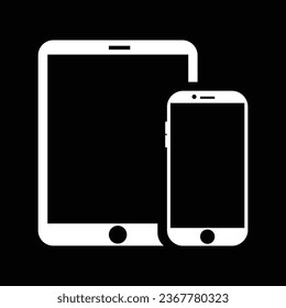 Tablet and Mobile Phone Icon On Black Background