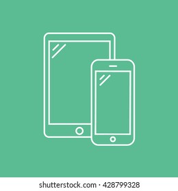 Tablet and Mobile Phone Icon On Green Background