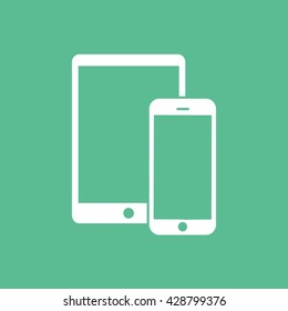 Tablet and Mobile Phone Icon On Green Background