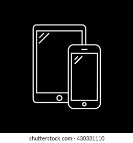 Tablet and Mobile Phone Icon On Black Background