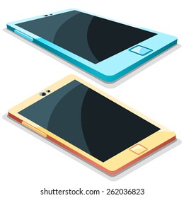 Tablet mobile phone in isometric and perspective vector illustration