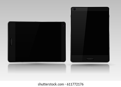 Tablet mockup. Black device. Vector 3d illustration