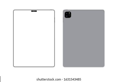 tablet mockup with blank screen. Back and front view realistic on white background 7th generation
