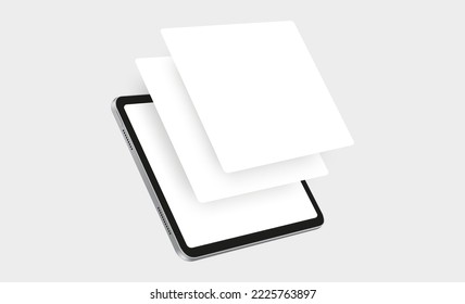 Tablet Mockup With Blank Web App Screens, Perspective Side View. Vector Illustration