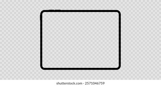 A tablet mockup with empty screen on transparency grid background