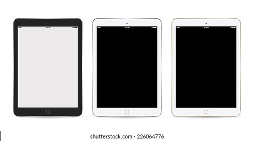 Tablet mockup set Isolated On White. Vector illustration. Can use for object application demo. Can use for printing and web.