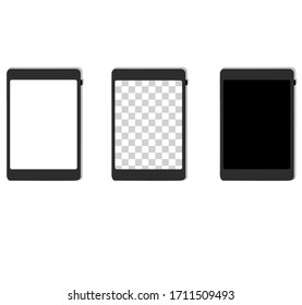 Tablettenfilm auf weißem Hintergrund. Tablet-leere, weiße, transparente Bildschirm-Design-Modell. Vektorillustration einzeln