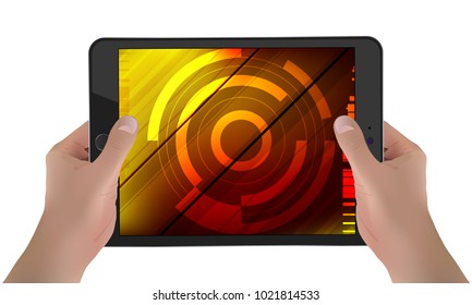 Tablet With Modern Hud Background