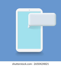 Monitor de mesa digitalizadora com mensagem vazia. Notificação de tela do Tablet PC. Balão de fala com espaço de cópia na tela do dispositivo. Modelo de janela de bate- papo. Ilustração vetorial 3d