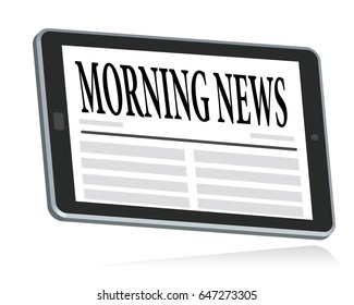 tablet with morning news on display