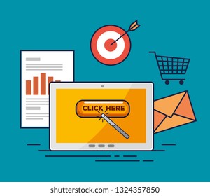 tablet with mouse cursor and office business documents