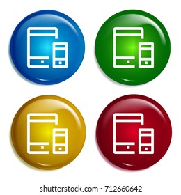 Tablet multi color gradient glossy badge icon set. Realistic shiny badge icon or logo mockup