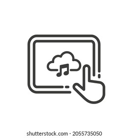 Tablette mit Musik-Cloud-Symbol auf weißem Hintergrund