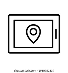 Tablet, navigayion, pin icon vector image. Can also be used for Navigation. Suitable for use on web apps, mobile apps and print media.