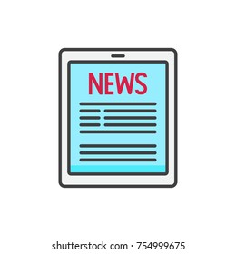 Tablet news flat line colored icon.