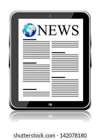  tablet with news. Isolated on white.