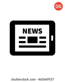 Tablet with news paper Icon Flat Style Isolated Vector Illustration