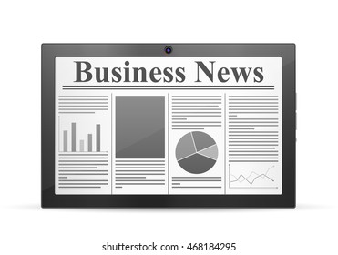 Tablet with newspaper on a white background.