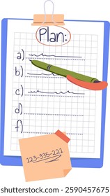 Tablet With Notebook Plan Sheet Vector Illustration