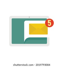 Icono de notificación de Tablet PC. Ilustración plana del icono vectorial de notificación de tablet aislado en fondo blanco