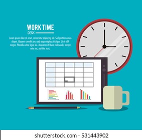 tablet office work time supply icon, vector