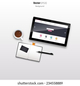  Tablet on Desk Still Life Realistic Vector