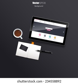  Tablet on Desk Still Life Realistic Vector