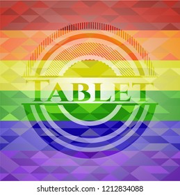 Tablet on mosaic background with the colors of the LGBT flag