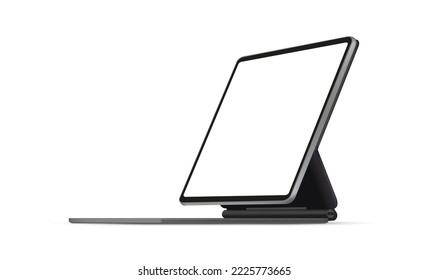 Tablet on Stand Case With Keyboard, Isolated on White Background, Side View. Vector Illustration