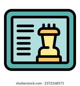 Tablet online chess icon outline vector. Computer bet. Social story color flat