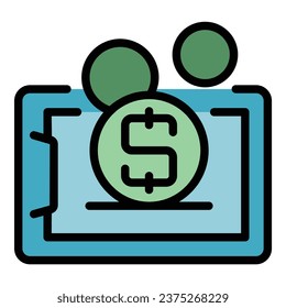 Tablet online monetize icon outline vector. Data profit. Database app color flat