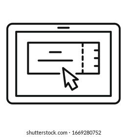 Icono de entrada en línea de Tablet. Icono de vector de boleto de tableta de esquema para diseño web aislado en fondo blanco