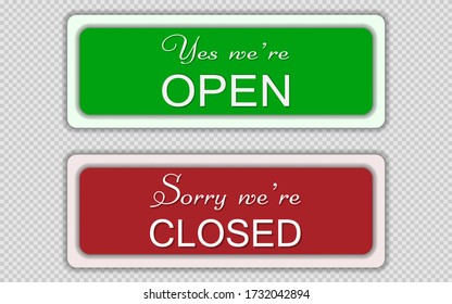 The tablet is open and closed in red and green on a transparent background. EPS 10