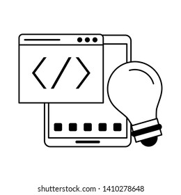 Tablet operative system under construction with settings symbols vector illustration graphic design