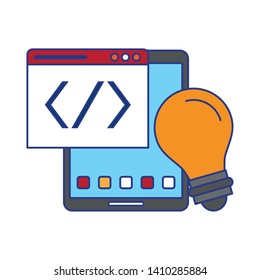 Tablet operative system under construction with settings symbols vector illustration graphic design