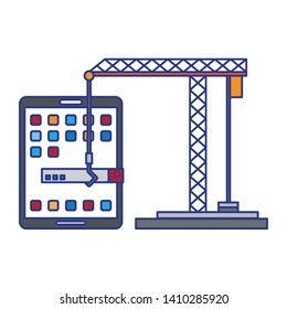 Tablet operative system under construction with settings symbols vector illustration graphic design