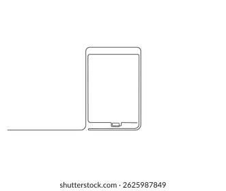 Tablet outline drawing illustration. Continuous line draw of international technology day vector