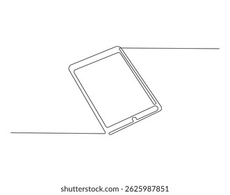 Tablet outline drawing illustration. Continuous line draw of international technology day vector