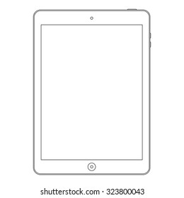 tablet in outline icon design isolated on white background. device mockup in thin line style. stock vector illustration