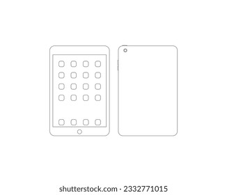 Tablet outline icon.Tablet computer front view outline.Outline line drawing modern smartphone.Elegant thin stroke line style design. tablet in outline icon design isolated on white background.eps 10.