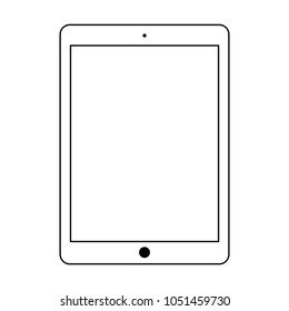 Tablet outline vector with black button. Tablet computer outline icon vector eps10. Tablet front view outline with black menu button