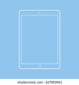 Tablet outline vector eps10. Tablet front view outline icon. TAblet outline computer on blue background.
