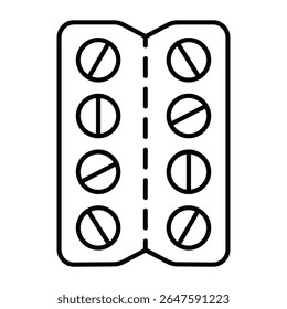 Tablet pack thin line icon, pharmacy concept. Vector graphics. Packaging for tablet, medicine sign on white background, style mobile or design