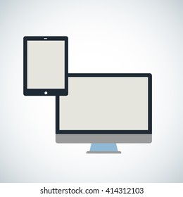 Tablet (pad), computer. Virtual internet online payment, shopping vector icons, sign
